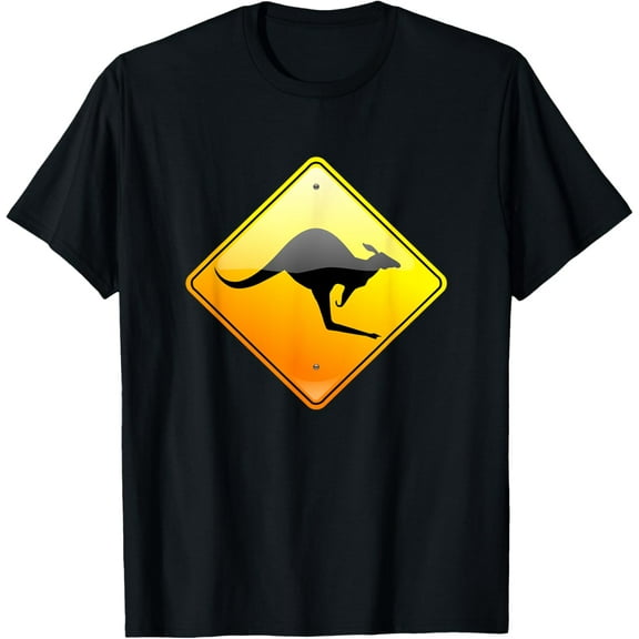 Kangaroo Crossing Traffic Road Street Sign Warning T-Shirt men and women can wear, black, white, gifts