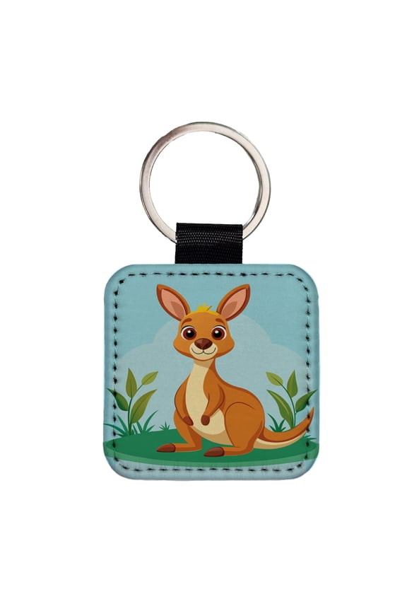 Kangaroo Cute Faux Leather Square Keychain