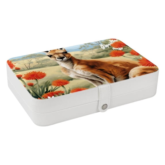 Kangaroo Decorative PU Leather Earring and Jewelry Organizer Box with Removable Compartment, Portable
