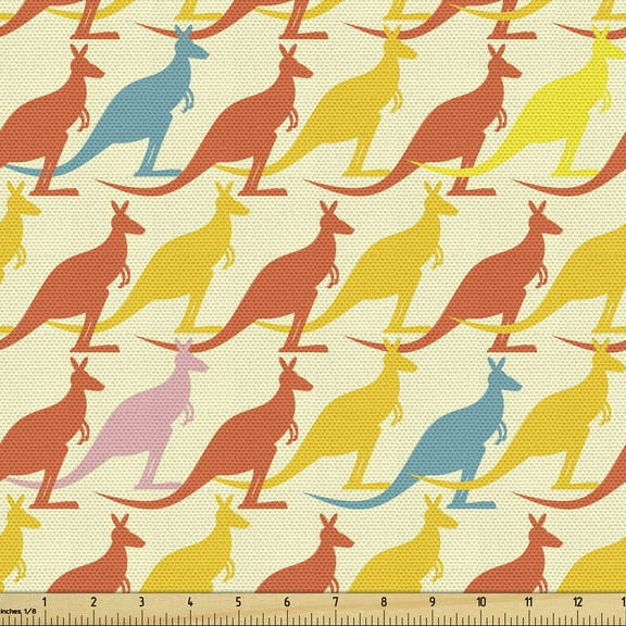 Ambesonne Kangaroo Fabric by the Yard Upholstery, Overlapping Doodled, 2 Yards, Multicolor