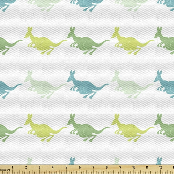 Ambesonne Kangaroo Fabric by the Yard Upholstery, Animals in the Pouch, 1 Yard, White Sea Blue and Lime Green