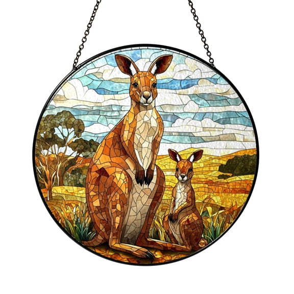 Kangaroo Family Stained Glass Suncatcher – Window Decor2101
