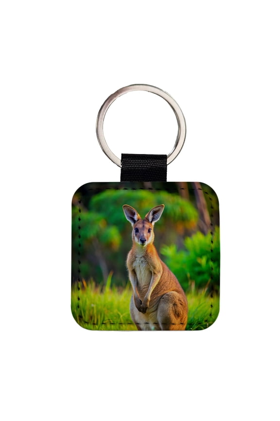 Kangaroo Faux Leather Square Keychain