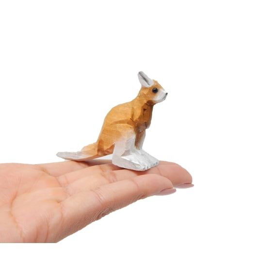 Kangaroo Figurine Statue Decoration Small Baby Art Sculpture Wood Carving Miniature