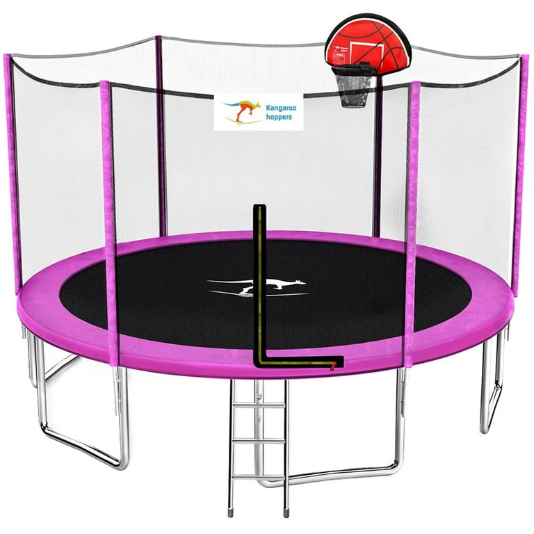 Kangaroo Hoppers 12FT Kids Trampoline, 1500LBS, Basketball Hoop