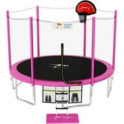 Kangaroo Hoppers 1500LBS 12FT Trampoline for Kids, Trampoline with Basketball Hoop, Ladders, Shoe Bag, Floor Mat, Pink