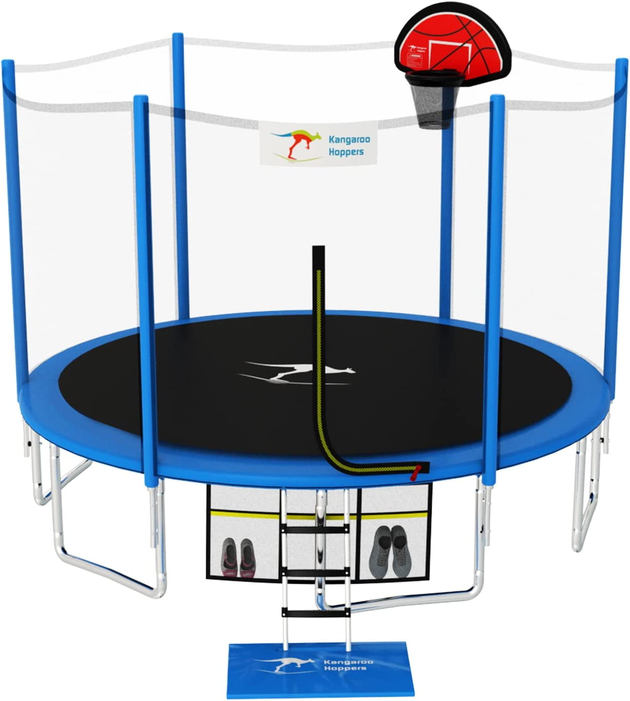 Kangaroo Hoppers 15FT Trampoline 1500LBS with Hoop, Ladders, Shoe Bag