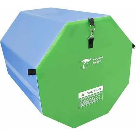 Kangaroo Hoppers 24" x 26" Gymnastics Octagon Tumbling Mat with Carrying Handles for Home Gym Exercise (Blue/ Green)