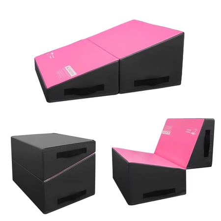 Kangaroo Hoppers 34" x 24" x 13" Gymnastics Cheese Mat, Incline Tumbling Mat for Kids Practise, Skill Training (Pink/Black)