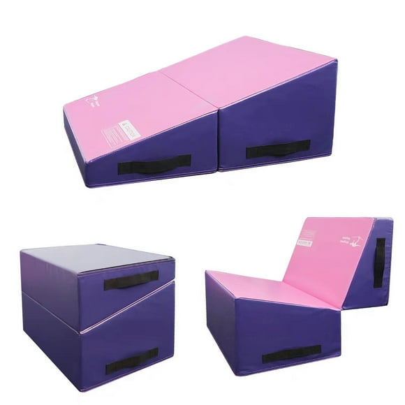 Kangaroo Hoppers 34" x24" x13" Gymnastics Cheese Mat, Incline Tumbling Mat for Kids Practise, Skill Training (Pink/Purple)