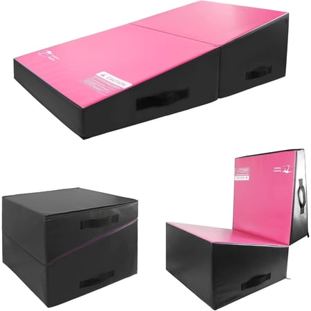 Kangaroo Hoppers 48" x 24" x 14" Gymnastics Cheese Mat, Incline Tumbling Mat for Kids Practise, Skill Training (Pink/Black)