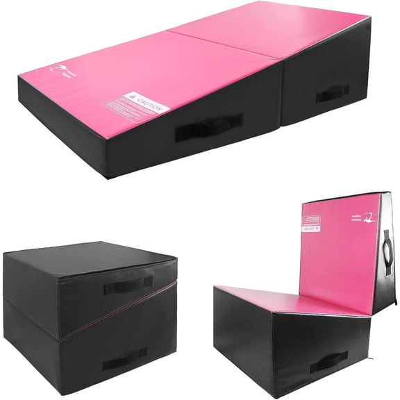 Kangaroo Hoppers 48" x 24" x 14" Gymnastics Cheese Mat, Incline Tumbling Mat for Kids Practise, Skill Training (Pink/Black)