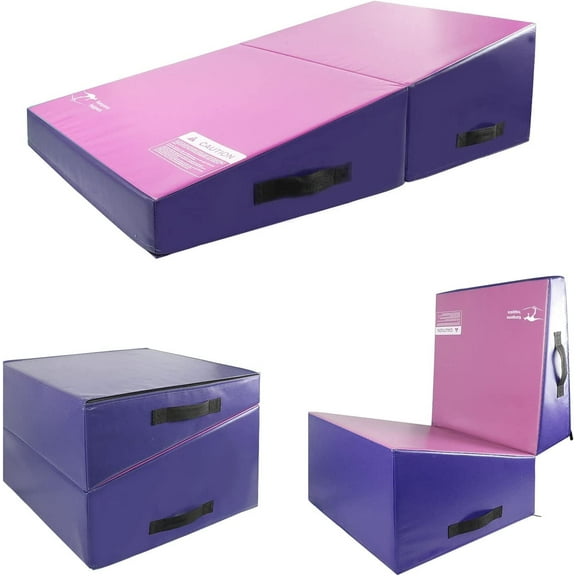 Kangaroo Hoppers 48" x 24" x 14" Gymnastics Cheese Mat, Incline Tumbling Mat for Kids Practise, Skill Training (Pink/Purple)