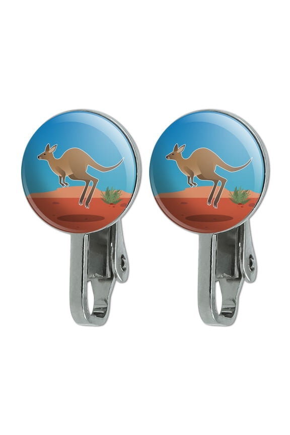 Kangaroo Hopping in the Australian Outback Novelty Clip-On Stud Earrings