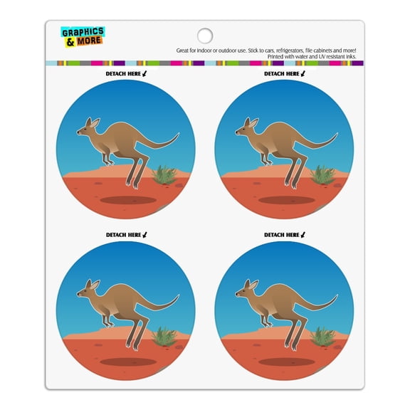 Kangaroo Hopping in the Australian Outback Refrigerator Fridge Locker Vinyl Circle Magnet Set