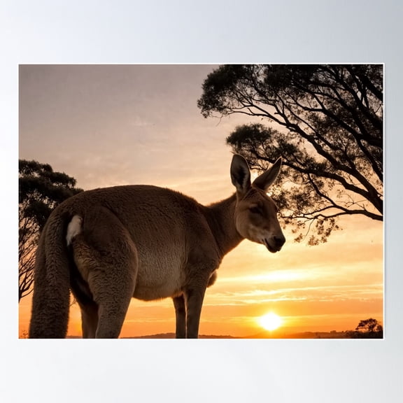 Kangaroo In Sunset Poster Wall Art, Modern Wall Decor For Living Room Bedroom, 24x36 UNFRAMED