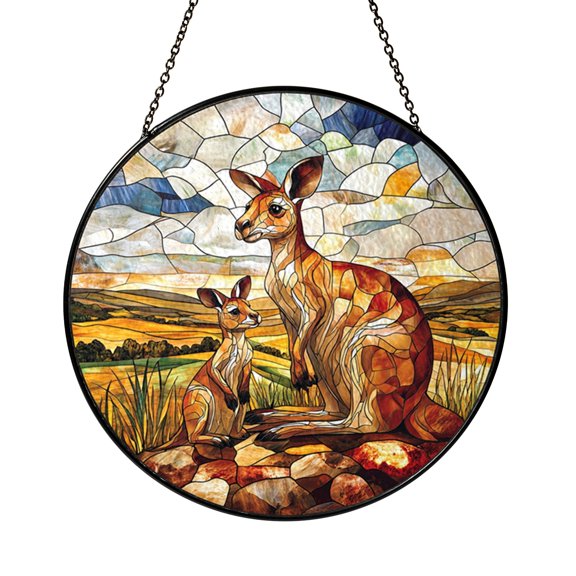 Kangaroo & Joey Glass Suncatcher, Wildlife Window Hanging Gift