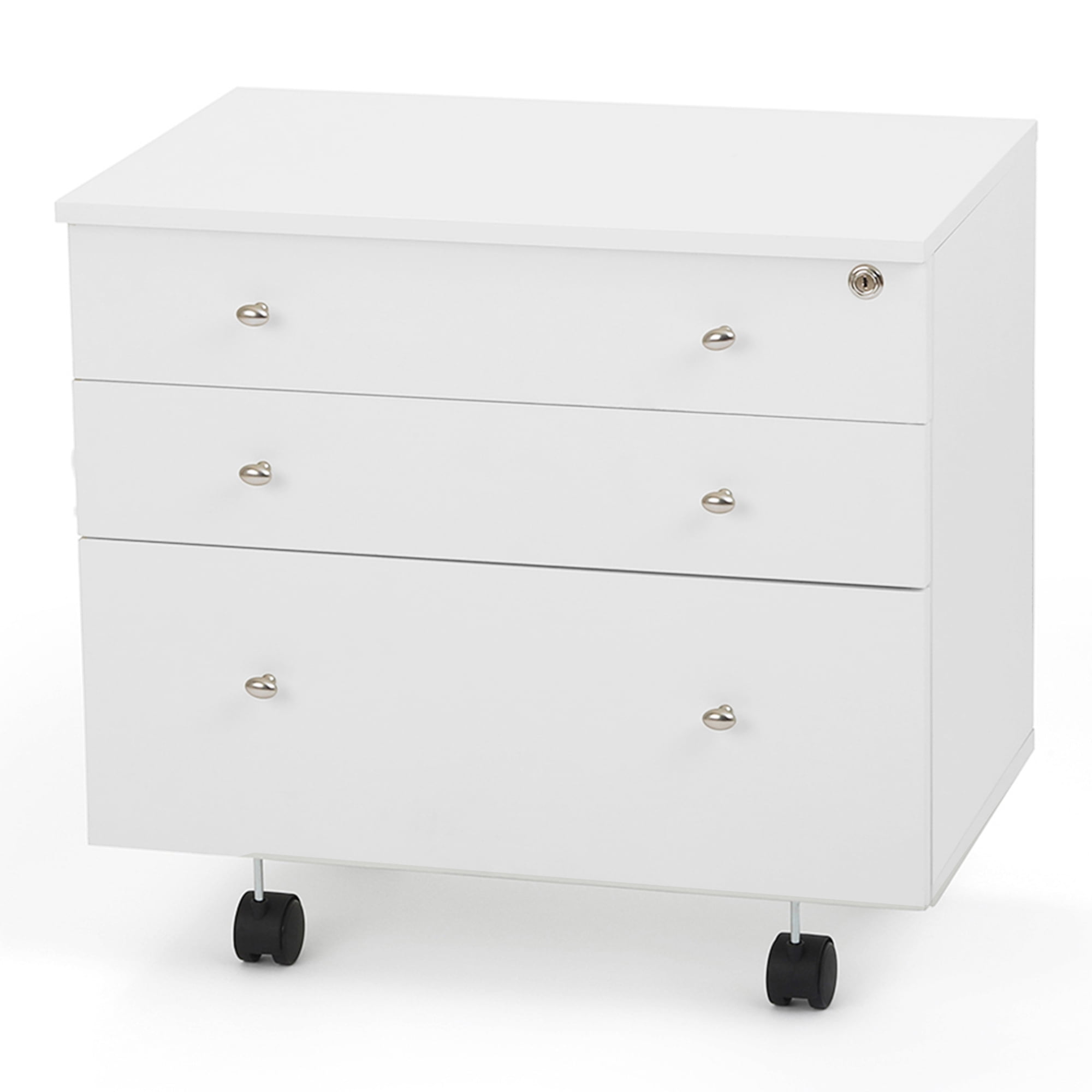 White Ash 3-Drawer Portable Storage Cabinet with Locking Casters
