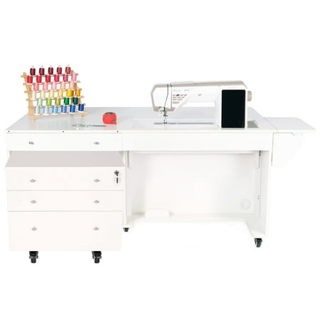 Kangaroo & Joey XL Hydraulic Sewing Cabinet – Lift Table, Storage Caddy, Ash White