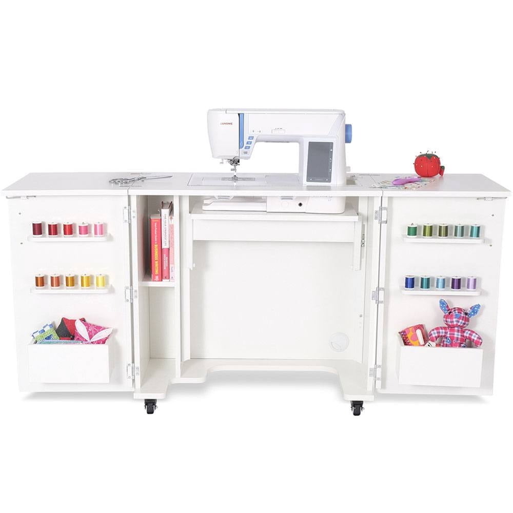 Kangaroo Manufacturing Bandicoot II Rectangle Sewing Cabinet, White with 3-Position Hydraulic Lift and Locking Casters