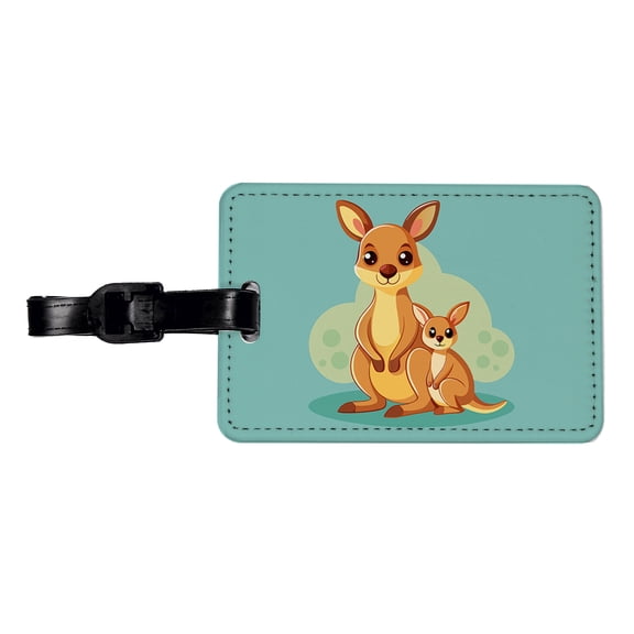 Kangaroo Mom and Baby Faux Leather Travel Luggage Tag