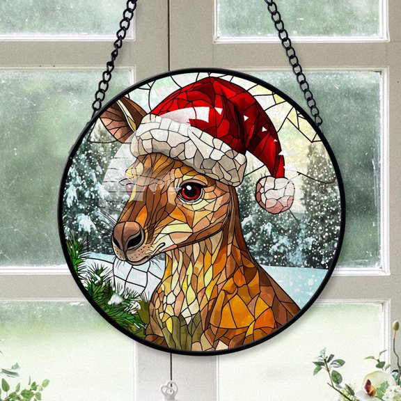 Kangaroo Ornament Christmas 2025, Kangaroo Stained Glass Hanging Panel Radiant Glass Window Art, Perfect for Wildlife Decor