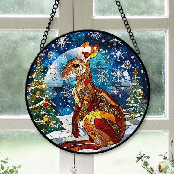 Kangaroo Ornament Christmas 2025, Kangaroo Stained Glass Hanging Window Art Vintage-Inspired Glass Panel for Elegant Home Decor