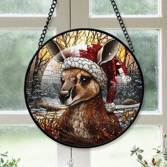 Kangaroo Ornament Christmas 2025, Kangaroo Stained Glass Hanging Window Decoration Unique Glass Panel for Natural Light Display