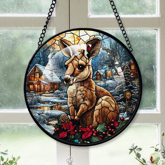 Kangaroo Ornament Christmas 2025, Kangaroo Stained Glass Hanging Window Sun Catcher for Home Decor, Unique Christmas