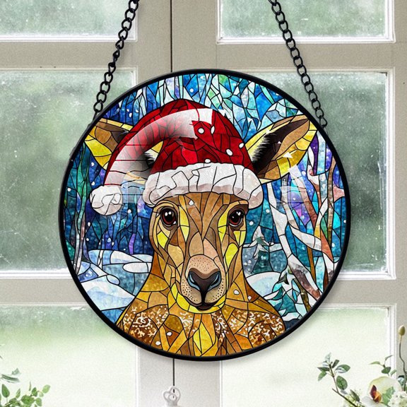 Kangaroo Ornament Christmas 2025, Kangaroo Stained Glass Sun Catcher Artistic Hanging Window Decor, Perfect Gift for Animal Lovers