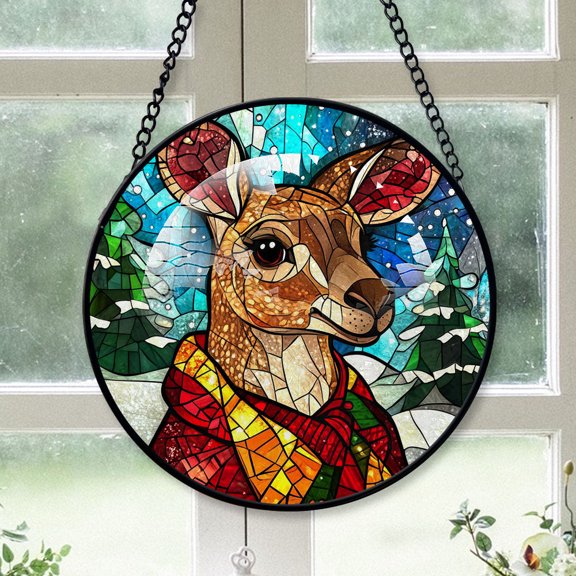 Kangaroo Ornament Christmas 2025, Kangaroo Stained Glass Window Decoration Luminous Hanging Sun Catcher for Nature-Inspired Spaces