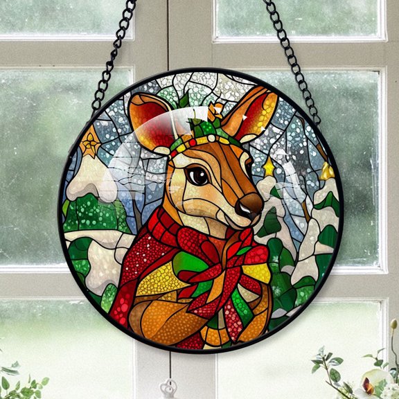 Kangaroo Ornament Christmas 2025, Kangaroo Stained Glass Window Hanging Artistic and Colorful Glass Piece, Perfect Holiday Gift Idea