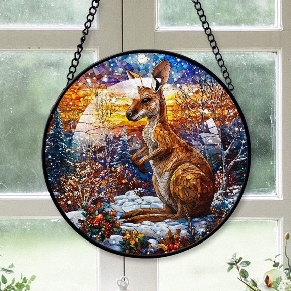 Kangaroo Ornament Christmas 2025, Kangaroo Stained Glass Window Hanging Colorful Decorative Sun Catcher for Home and Holiday Decor