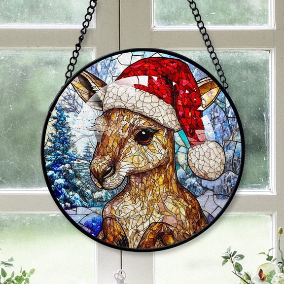 Kangaroo Ornament Christmas 2025, Kangaroo Stained Glass Window Hanging Handcrafted Glass Sun Catcher for Bright and Cozy Spaces