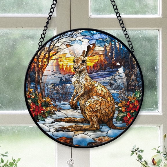 Kangaroo Ornament Christmas 2025, Kangaroo Stained Glass Window Hanging Handcrafted Wildlife Glass Art Gift for Any Occasion