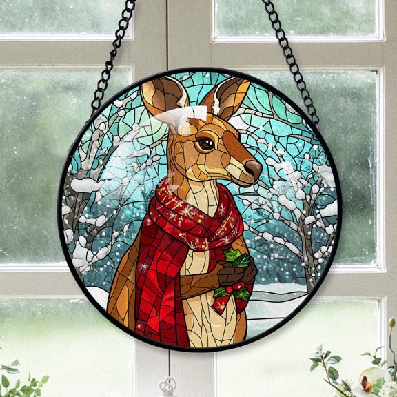 Kangaroo Ornament Christmas 2025, Kangaroo Stained Glass Window Hanging Ornament Unique Wildlife Glass Art for Windows and Doors