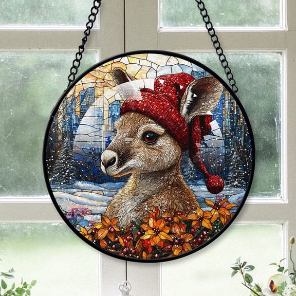 Kangaroo Ornament Christmas 2025, Kangaroo Stained Glass Window Hanging Vibrant Glass Art Ornament, Great Gift for Lovers