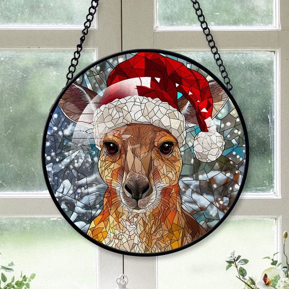 Kangaroo Ornament Christmas 2025, Kangaroo Stained Glass Window Panel Decorative Hanging Glass Art for Home or Garden