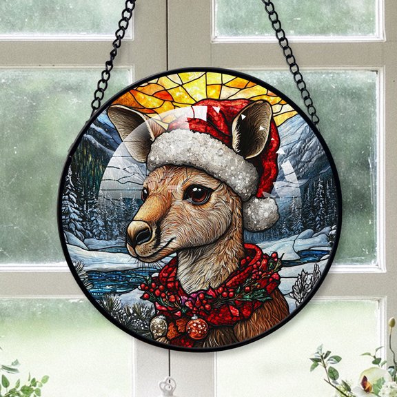 Kangaroo Ornament Christmas 2025, Kangaroo Stained Glass Window Panel Elegant Handmade Glass Artwork for Home Decoration