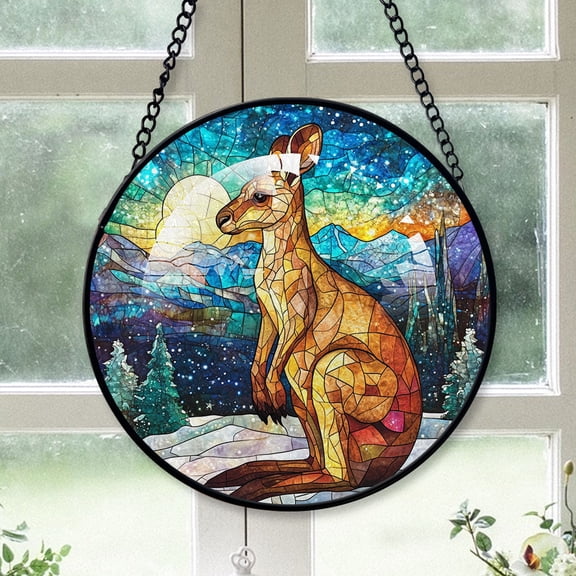 Kangaroo Ornament Christmas 2025, KangarooStained Glass Window Art Light-Catching Hanging Sun Catcher for Nature-Inspired Homes