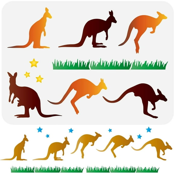 Kangaroo Painting Stencil 8.3x11.7inch Reusable Kangaroo Star Grass Drawing Template Jumping Kangaroo Pattern Animal Stencil