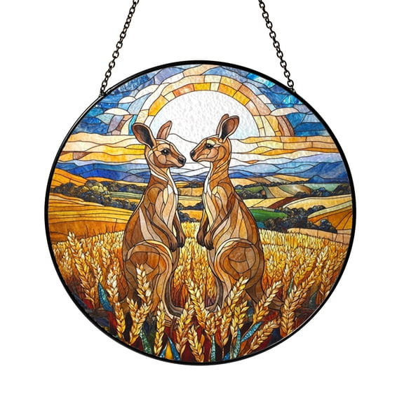 Kangaroo Pair Stained Glass Style Window Hanging – Animal