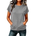 thumbnail image 1 of Kangaroo Pocket Cap Sleeve Crew Neck Sweatshirt Solid Loose Hoodless Casual Pullover Top for Women Spring Fall Daily Wear S-XXL, 1 of 7