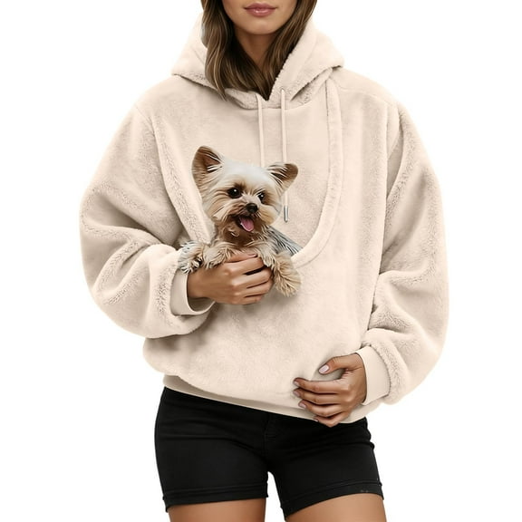 Kangaroo Pocket Cat Dog Pouch Hooded Sweatshirts Women Solid Long Sleeve Warm Pet Carrier Pullover Animal Holder Hoodie