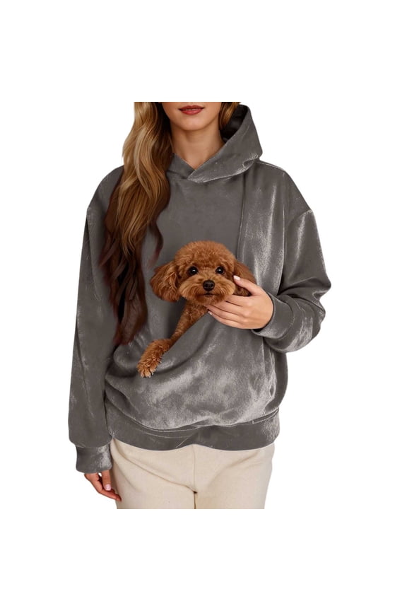 Kangaroo Pouch Hoodie For Women Cat Dog Front Pocket Animal Holder Long Sleeve Tops Fuzzy Fleece Cozy Soft Carrying Sweatshirts