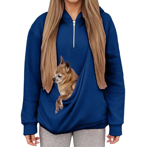 Kangaroo Pouch Hoodie For Women Oversized Dog Pouch Sweatshirts Dark Blue L