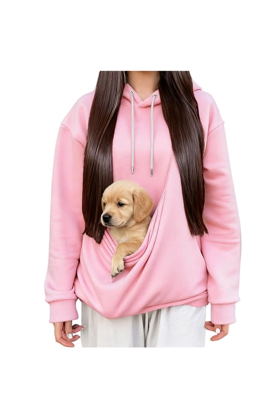 Kangaroo Pouch Hoodie for Women Cat Dog Pocket Sweatshirts Pet Carrier Pullover Animal Holder Long Sleeve Tops