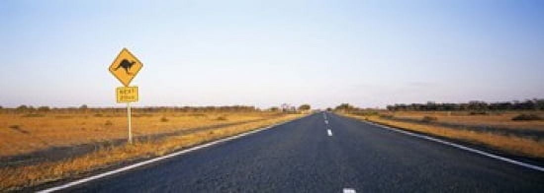 Kangaroo Road Warning Sign Outback Highway Australia Canvas Art - Panoramic Images (18 x 7)