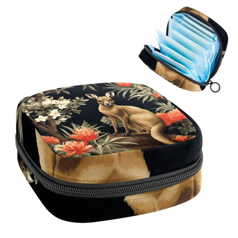 EMLLAR Kangaroo Sanitary Napkin Bag Period Purse Small Storage Bag Pouch Case Travel Organizer Zipper Pouch 4.7x6.6x6.6 in Velvet Oxford Cloth Sponge Fabric