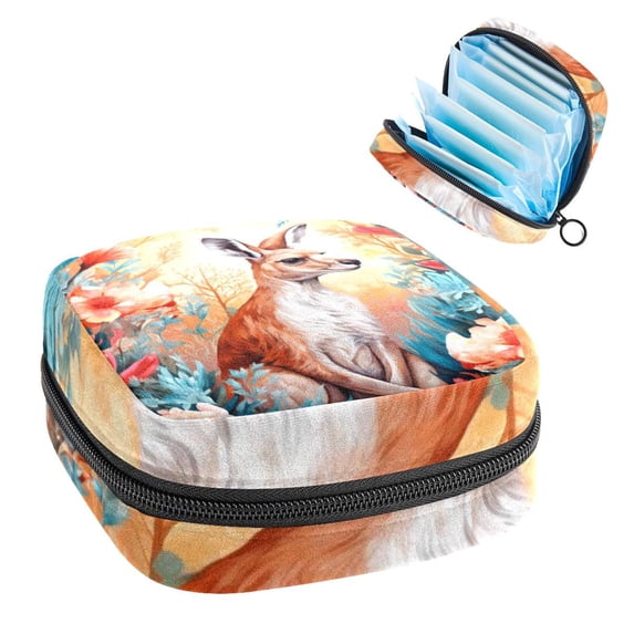 Kangaroo Sanitary Napkin Storage Bag with Plush Fabric, Sponge, Oxford Cloth - 4.7x6.6x6.6 in - for Organizing Your Feminine Products - Mini Zipper Pouch Included
